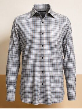 Saks Fifth Avenue Check Dress Shirt | Blue Tan | 100% Cotton | Men’s XL